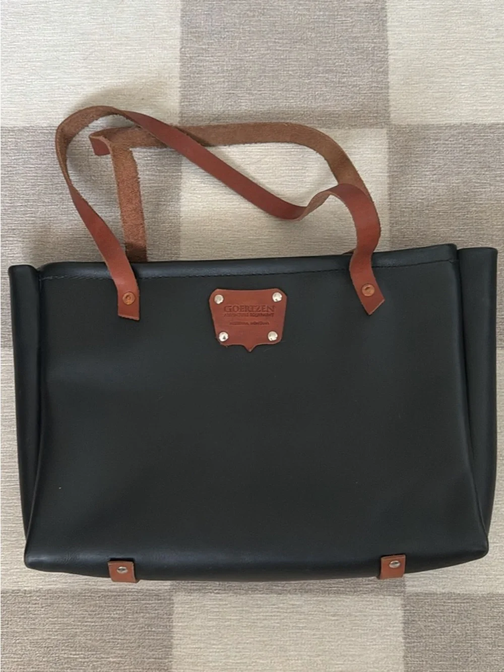 Goertzen Leather Tote with Brown Strap Accents